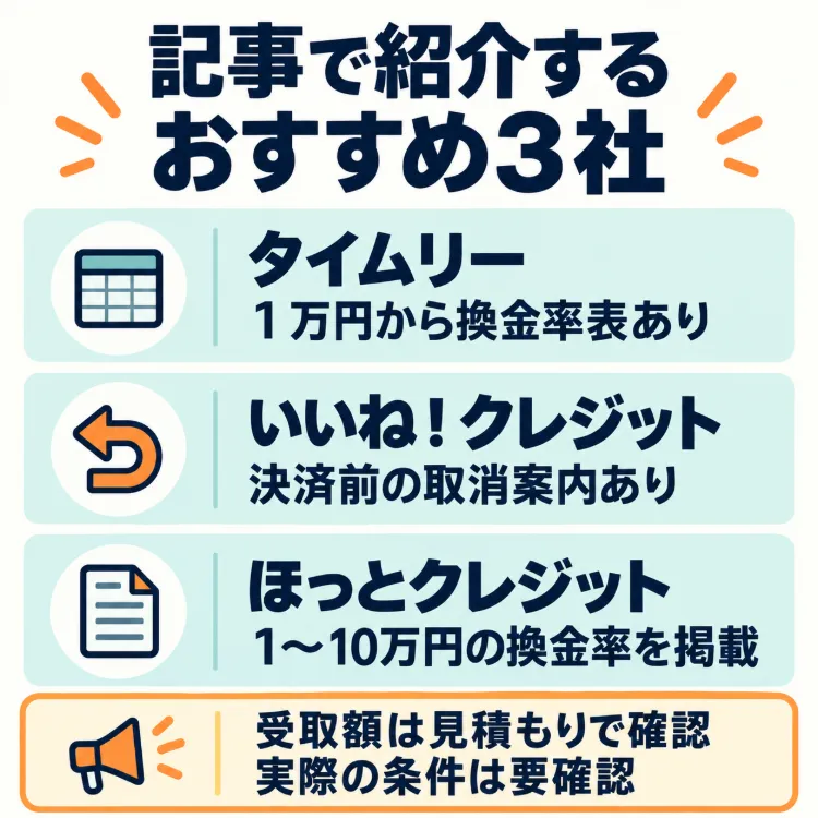 クレジットカード現金化優良店のおすすめ3選