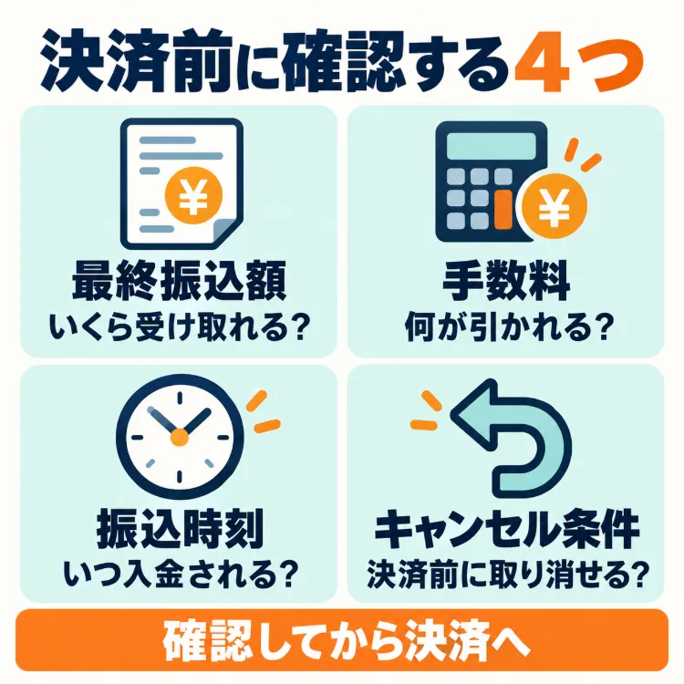 クレカ現金化の決済前に確認する4つ
